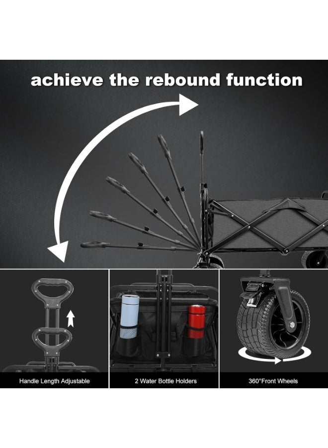 إي وورلد عربة تسوق قابلة للطي – عربة متعددة الاستخدامات شديدة التحمل بسعة 150kg، مع مقبض قابل للتعديل، وجيبين، وعجلات دوارة بزاوية 360°، قماش مقاوم للماء، مدمجة للبحر، والتخييم، والحديقة، والاستخدام اليومي – اللون الأسود - Image 5
